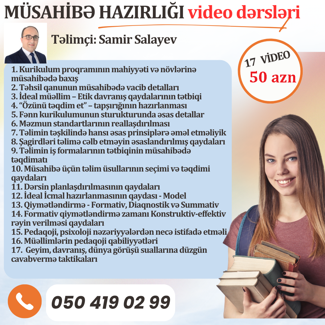 Müsahibəsinə hazırlığı üzrə VİDEO DƏRSLƏR PAKETİ - 50 azn