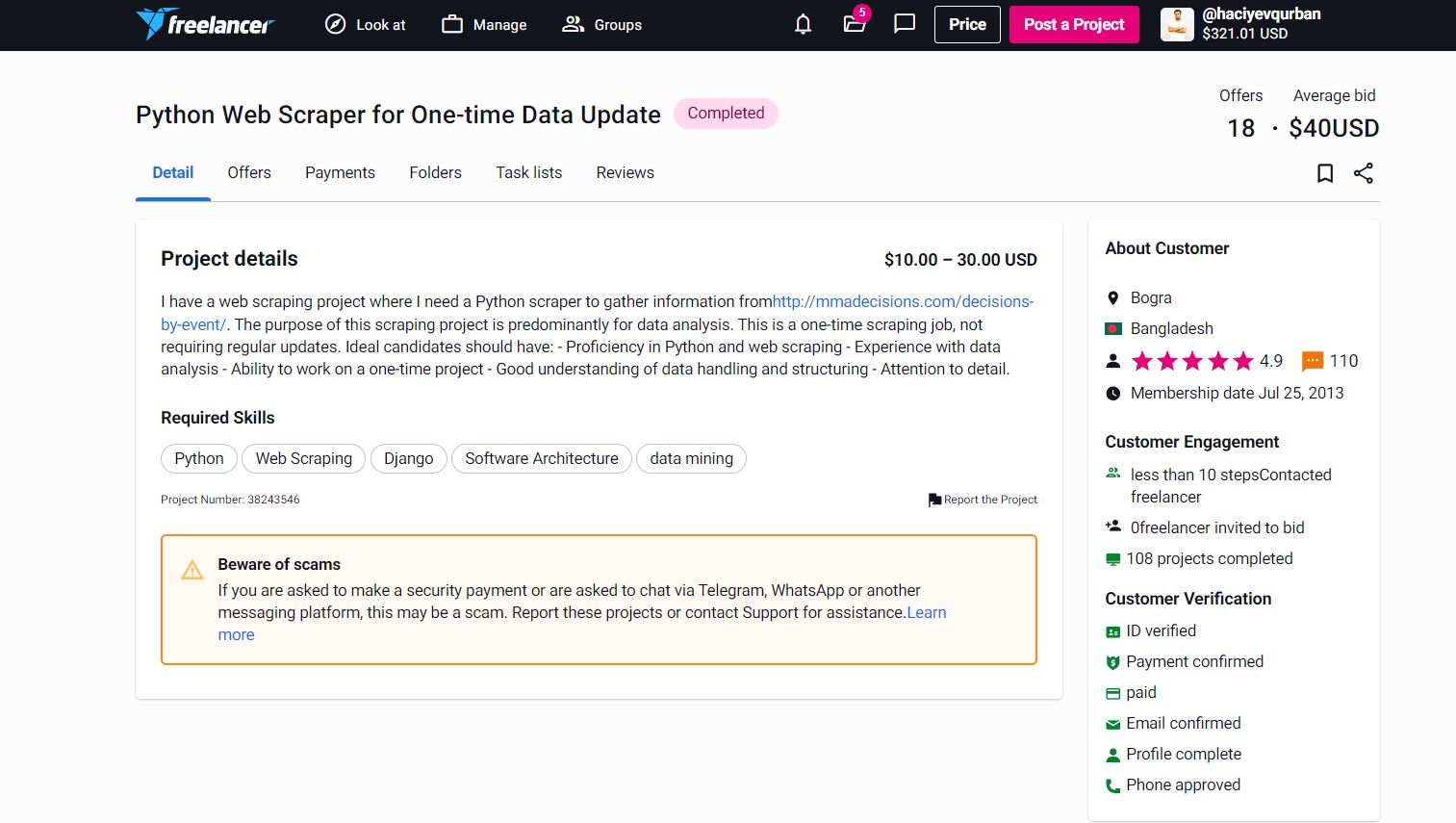 Saytı üçün Data Scraping Proyekti – 35$