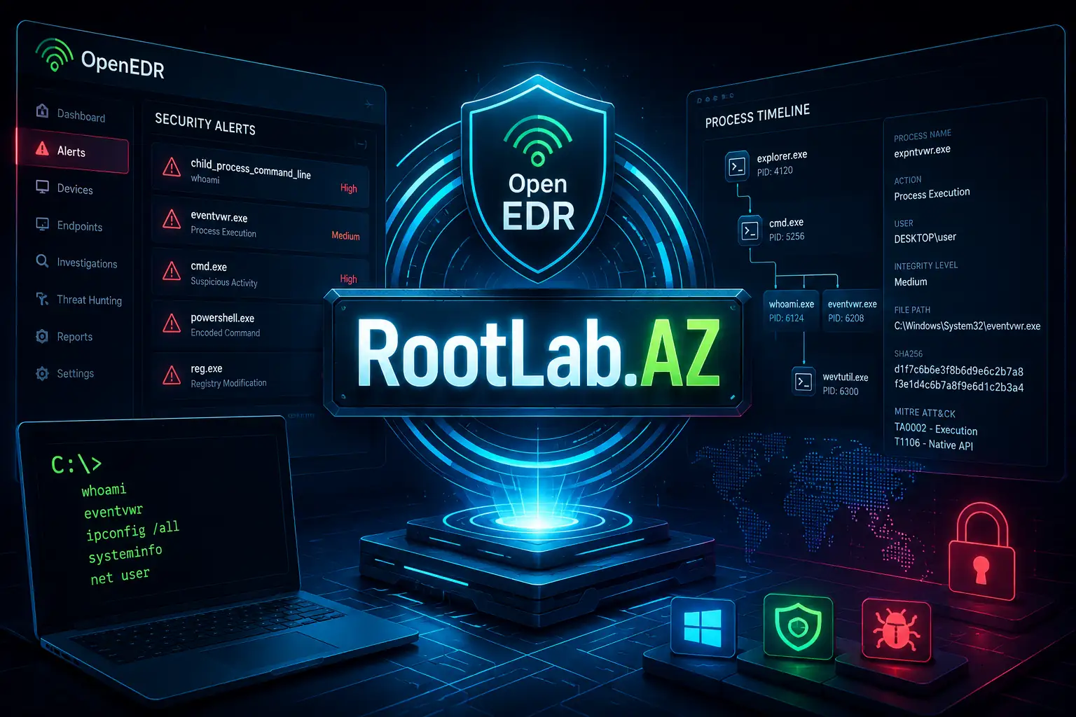 OpenEDR üzərindən analiz və laboratoriya mühitinin qurulması